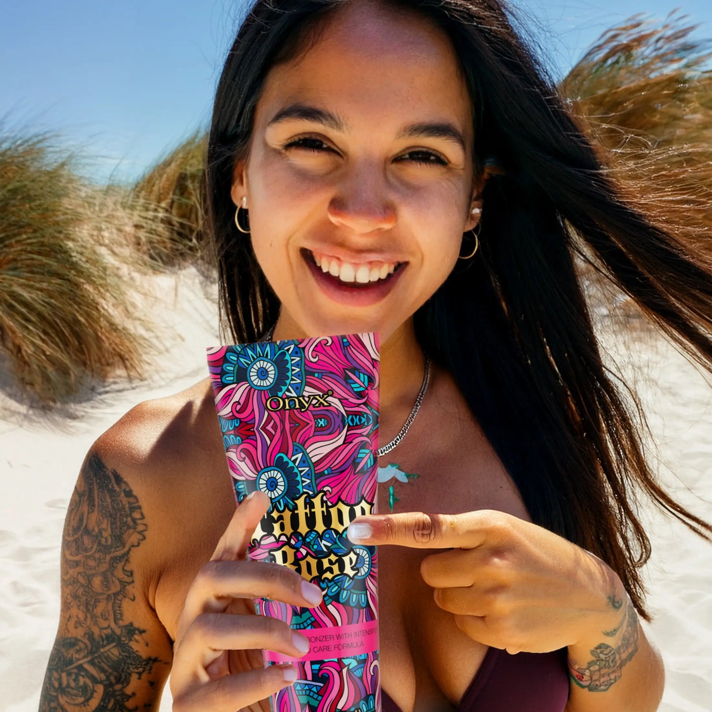 Onyx Tattoo Rose do opalania na plaży bez filtru SPF dla kobiet z tatuażami